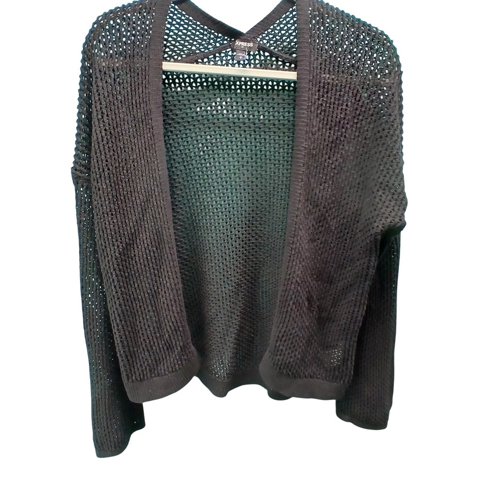 Express Cardigan S Black Open Knit Mesh Cotton Boho‎ Minimalist Layering Sweater